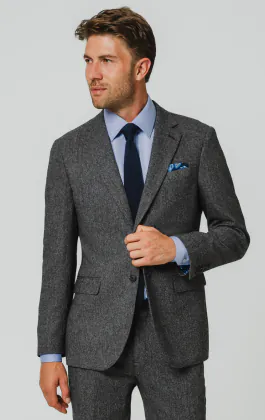 Grau Fischgrätenmuster Tweed Anzug Jackett