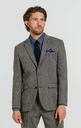 Harris Tweed Jackett, Grau, Fischgrätenmuster
