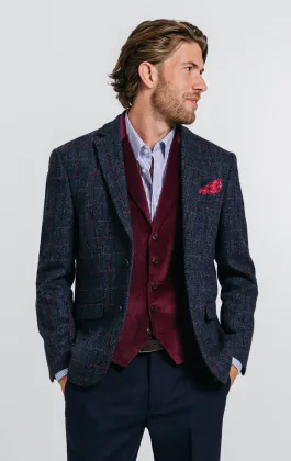 Harris Tweed Blazer, Dunkelblau, Karomuster