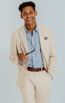 Leinen Blazer, Cremefarben, Slim-Fit