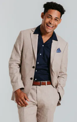 Leinen Blazer, Sandfarben, Slim-Fit