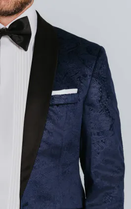 Samt Smoking, Marineblau mit Paisleymuster