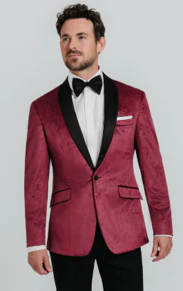 Smoking Jackett, Bordeaux mit Paisleymuster, Samt