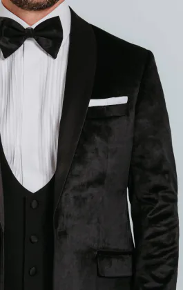 Jackett, Slim Fit, Schwarz, Samt