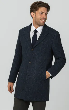 Harris Tweed Mantel, Blau Fischgrätenmuster