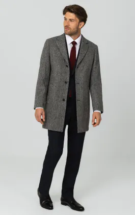 Harris Tweed Mantel, Grau Fischgrätenmuster