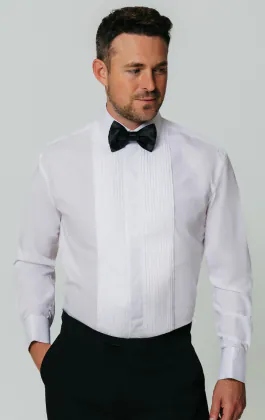 Weißes Slim-Fit Hemd mit Gefältelter Hemdbrust und Klassischem Kragen