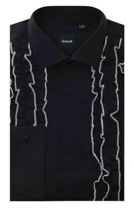 Smokinghemd, Schwarz, weiß-gerüschte Front