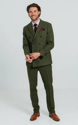 Tweed Jackett, Grün, Großes Karo, Zweireihig