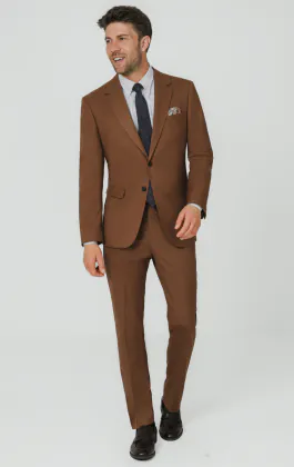 Mittelbraun Twill 3-Teilig Anzug