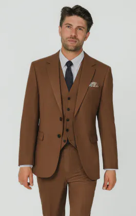 Mittelbraun Twill 3-Teilig Anzug