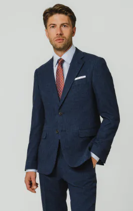 Blau Fischgrätenmuster Tweed Anzug