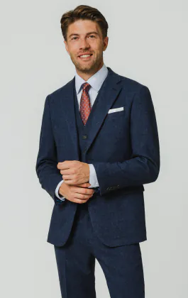 Blau Fischgrätenmuster Tweed 3-Teilig Anzug