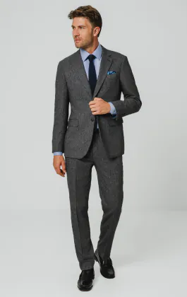 Grau Fischgrätenmuster Tweed Anzug