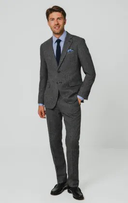 Grau Fischgrätenmuster Tweed 3-Teilig Anzug