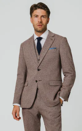 Rotholz Fischgrätenmuster Tweed 3-Teilig Anzug