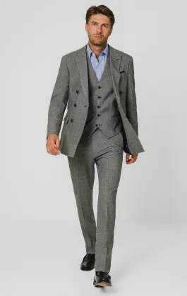 Grau Twill Tweed 3-Teilig Anzug