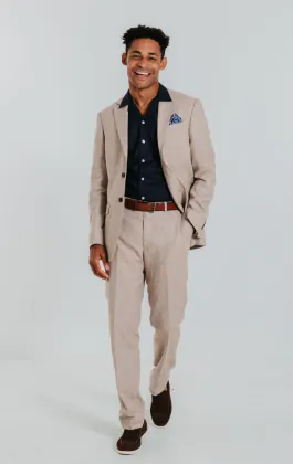 Leinen Anzug, Sandfarben, Slim-Fit