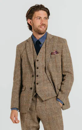 Harris Tweed Anzug Braun, Großes Karo