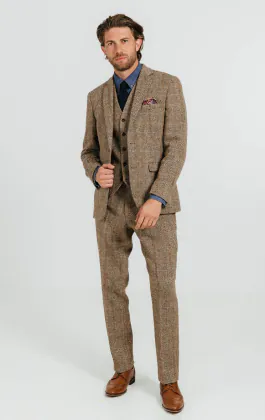 Harris Tweed Anzug Braun, Großes Karo