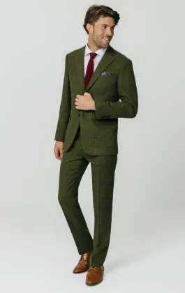 Tweed Anzug, Grün, Großes Karo