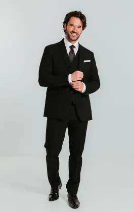 Anzug, Schwarz, Slim-Fit, 3-Teilig
