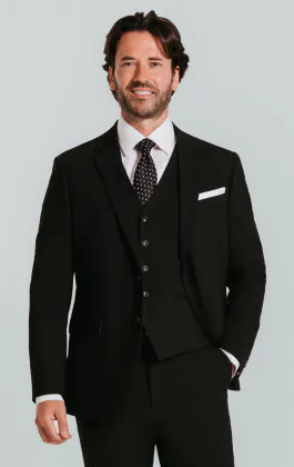 Anzug, Schwarz, Slim-Fit, 3-Teilig