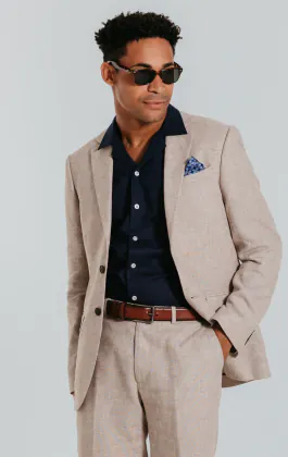 Leinen Anzug, Sandfarben, Slim-Fit