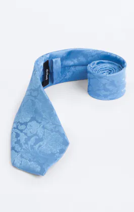 Mittelblaue Jacquard-Krawatte mit Blattmuster