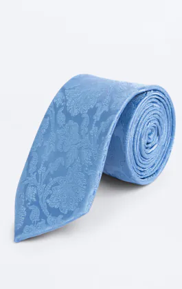 Mittelblaue Jacquard-Krawatte mit Blattmuster