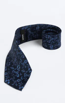 Marineblaue Krawatte mit Blumenmuster