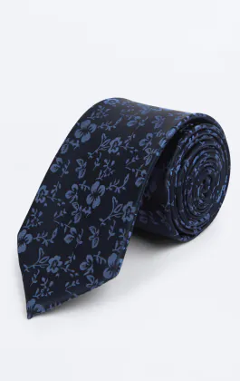 Marineblaue Krawatte mit Blumenmuster