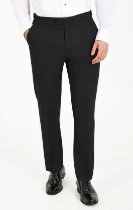 Dobell Schwarze Smokinghose mit Satin-Seitenstreifen
