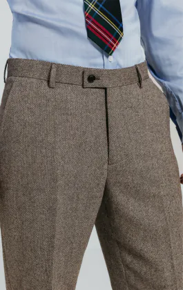 Braun Fischgrätenmuster Tweed Anzug Hose