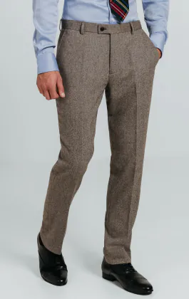 Braun Fischgrätenmuster Tweed Anzug Hose