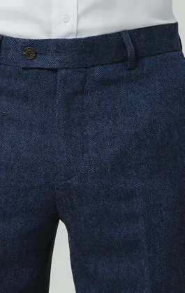 Blaue Fischgrätenmuster Tweed Anzug Hose