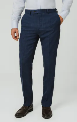 Blaue Fischgrätenmuster Tweed Anzug Hose