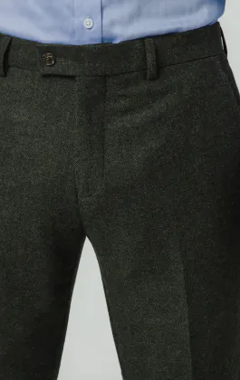 Dunkelgrüne Fischgrätenmuster Tweed Anzug Hose
