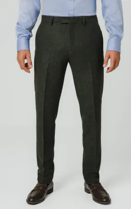 Dunkelgrüne Fischgrätenmuster Tweed Anzug Hose