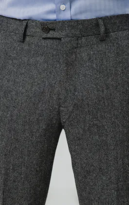Graue Fischgrätenmuster Tweed Anzug Hose