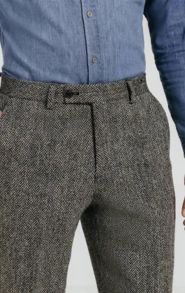 Harris Tweed Hose, Fischgrätenmuster, Grau