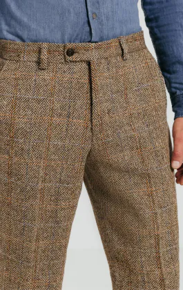 Harris Tweed Hose, Braun, Großes Karo