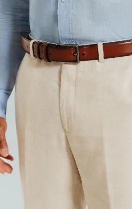 Dobell Leinen Hose, Cremefarben, Slim-Fit