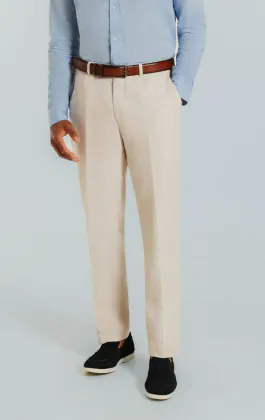 Dobell Leinen Hose, Cremefarben, Slim-Fit