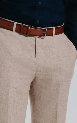 Dobell Leinen Hose, Sandfarben, Slim-Fit