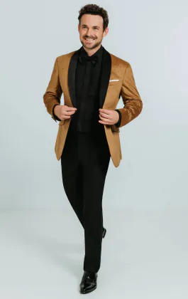 Goldener Paisley Samt Smoking mit Schwarzer Hose
