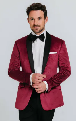 Smoking, Slim-Fit, Weinrot, Samt