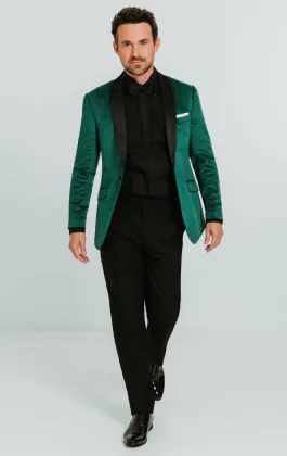 Smoking, Slim-Fit, Dunkelgrün, Samt