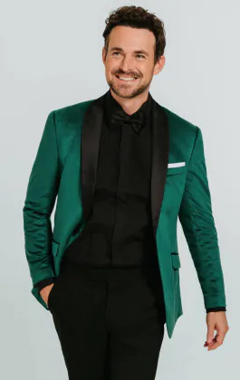 Smoking, Slim-Fit, Dunkelgrün, Samt