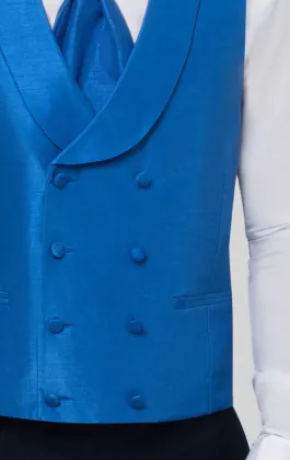 Königsblaue Weste, Dupion-Optik, Schalkragen, Zweireihig